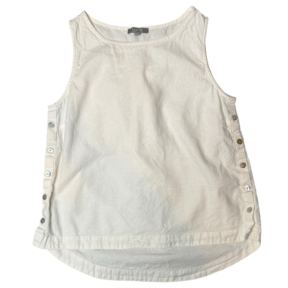 Habitat Linen Sleeveless Top Button Up Side White XS Lagenlook